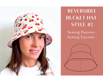 Reversible Bucket Hat Style 2 Sewing Pattern and Instructions, Super Easy Sun Hat for Beginners, Downloadable PDF, Easy Sewing Project