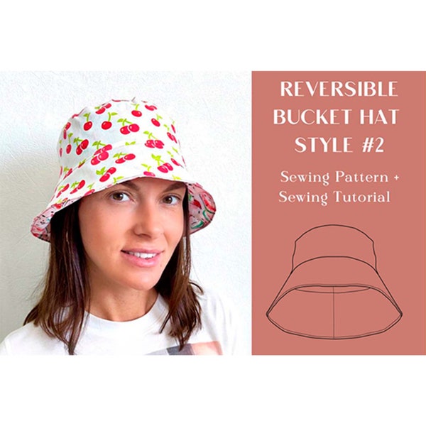 Reversible Bucket Hat Style 2 Sewing Pattern and Instructions, Super Easy Sun Hat for Beginners, Downloadable PDF, Easy Sewing Project