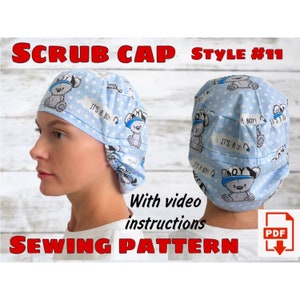 Scrub Cap Style#11 With Hair Pocket Sewing Pattern And Video Instructions ,Printable Scrub Hat Sewing Pattern,Surgical Hat Pattern