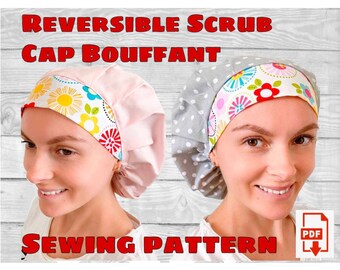 Reversible Scrub Cap Style#5 Bouffant Sewing Pattern, Double Side Scrub Hat Pattern Printable, Surgical Hat Pattern, Medical Cap Pattern