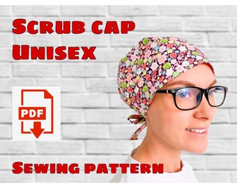 Scrub Cap Style#7 Sewing Pattern, Printable Scrub Hat Sewing Pattern,Surgical Hat Pattern,Medical Cap Pattern,Unisex Cap Pattern,Dentist Cap