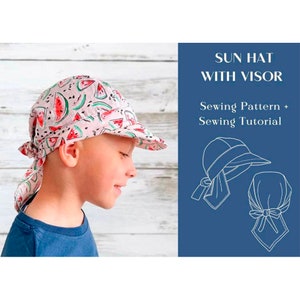 Adjustable Kids Sun Hat With Visor Sewing Pattern And Instructions, Bandana, Headwrap, Headband, Baby, Kid, Toddler, Infant, Adult Sizes