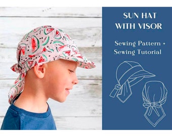 Adjustable Kids Sun Hat With Visor Sewing Pattern And Instructions, Bandana, Headwrap, Headband, Baby, Kid, Toddler, Infant, Adult Sizes