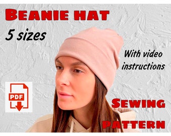 Beanie Sewing Pattern 5 sizes And Video Instructions, Easy Sew Beanie, Beanie Tutorial Sewing, Skull Cap Beanie