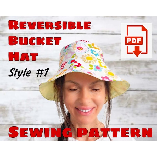 Reversible Bucket Hat Sewing Pattern and Instructions, Super Easy Sun Hat For Beginners, Downloadable PDF Bucket Hat, Double Side Bucket Hat