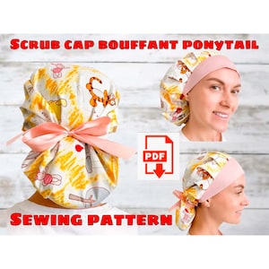 Scrub Cap Style#8 Bouffant Ponytail Sewing Pattern, Double Style Scrub Hat Pattern Printable, Surgical Hat Pattern, Medical Cap Pattern