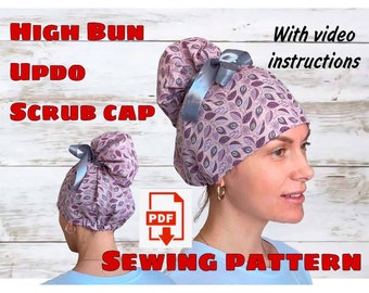 High Bun Scrub Cap Sewing Pattern With Video Instructions, Printable Scrub Hat Sewing Pattern,Surgical Hat Pattern,Medical Cap, Ponytail Cap