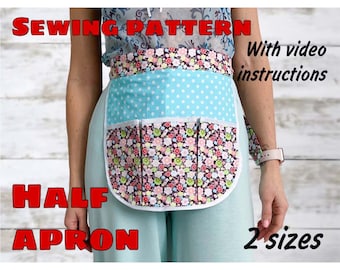 Half Apron With Pockets Sewing Pattern and Video Instructions, Waist Apron,Garden Apron,Cafe Apron,Hostess Apron,Teacher Apron,Utility Apron