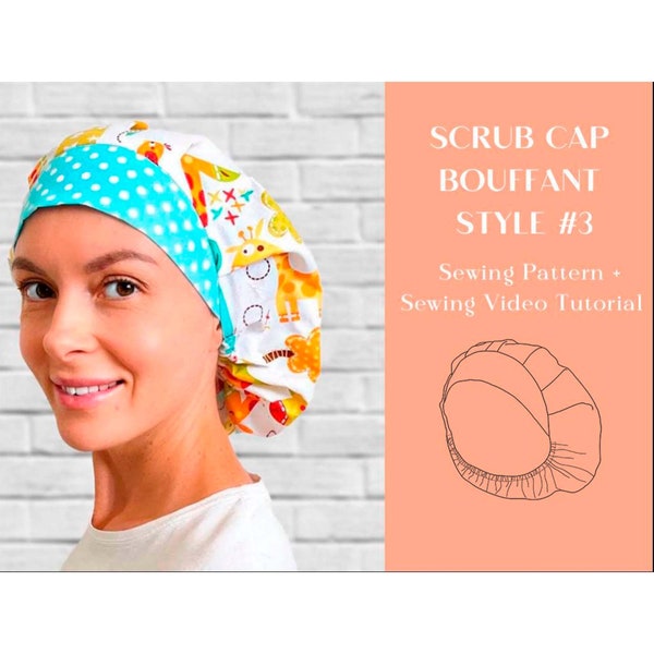 Scrub Cap Style #3 Bouffant Sewing Pattern With Video Instructions, Scrub Cap Pattern Printable, Surgical Hat Pattern, Medical Cap Pattern