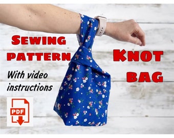 Cartamodello per borsa con nodo giapponese e istruzioni video, borsa da polso, borsa a mano, borsa reversibile,