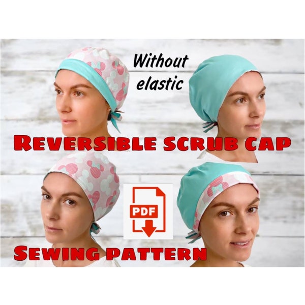 Reversible Scrub Cap Sewing Pattern Style#9 DoubleSide, Printable Scrub Hat Sewing Pattern,Surgical Hat Pattern,Medical Cap, Unisex Cap