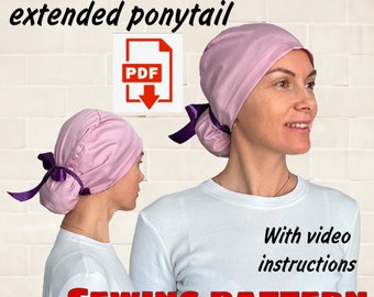 Euro Style Ponytail Scrub Cap With Extended Ponytail Sewing Pattern And Video Instructions, Printable Scrub Hat Sewing Pattern, Surgical Hat