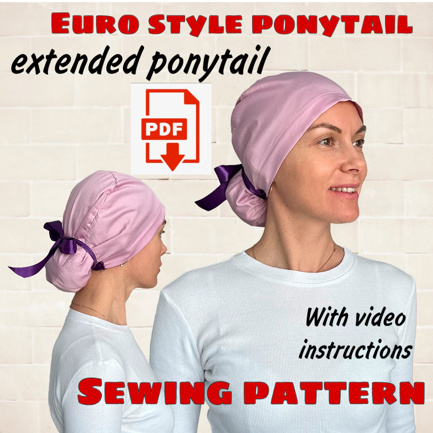 Gorra de exfoliación de cola de caballo estilo euro con patrón de costura de cola de caballo extendido e instrucciones en video, patrón de costura de sombrero de exfoliación imprimible, sombrero quirúrgico