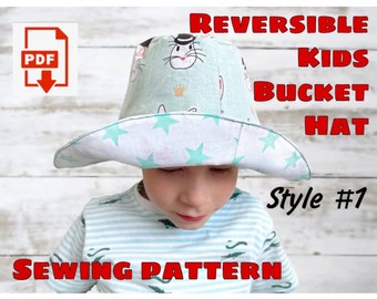 Reversible Bucket Hat For Children Sewing Pattern and Instructions, Super Easy Baby Sun Hat for Beginners, Printable PDF