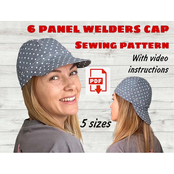 Patrón de costura de gorra de soldador de 6 paneles e instrucciones en video