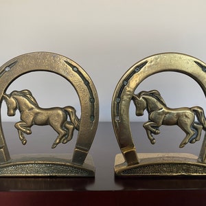Vintage brass horse bookends