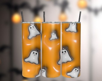 3D Ghost gonfiato Tumbler Wrap PNG, 3D Puff Pumpkin 20oz Tumbler Sublimazione, Skinny Tumbler Wrap, 3D Ghost Tumbler, Download digitale