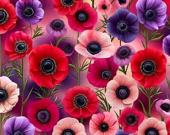 Seamless Floral Pattern Digital Paper, Vibrant Poppies Background, Scrapbooking Printable, Botanical Design, Craft Supplies,Instant Download