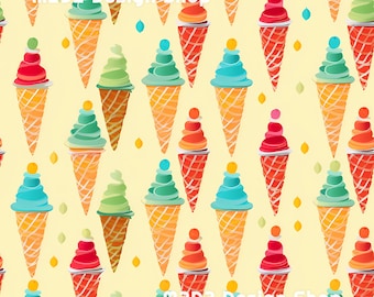 Retro Icecream Cones Print Seamless Pattern Repeating File for Fabric Printing Sublimation Commercial Use