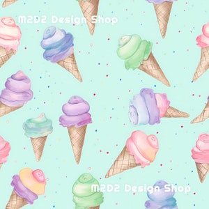 Retro Icecream Cones Print Seamless Pattern Repeating File for Fabric Printing Sublimation Commercial Use