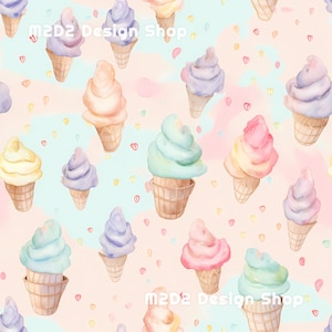 Retro Icecream Cones Print Seamless Pattern Repeating File for Fabric Printing Sublimation Commercial Use