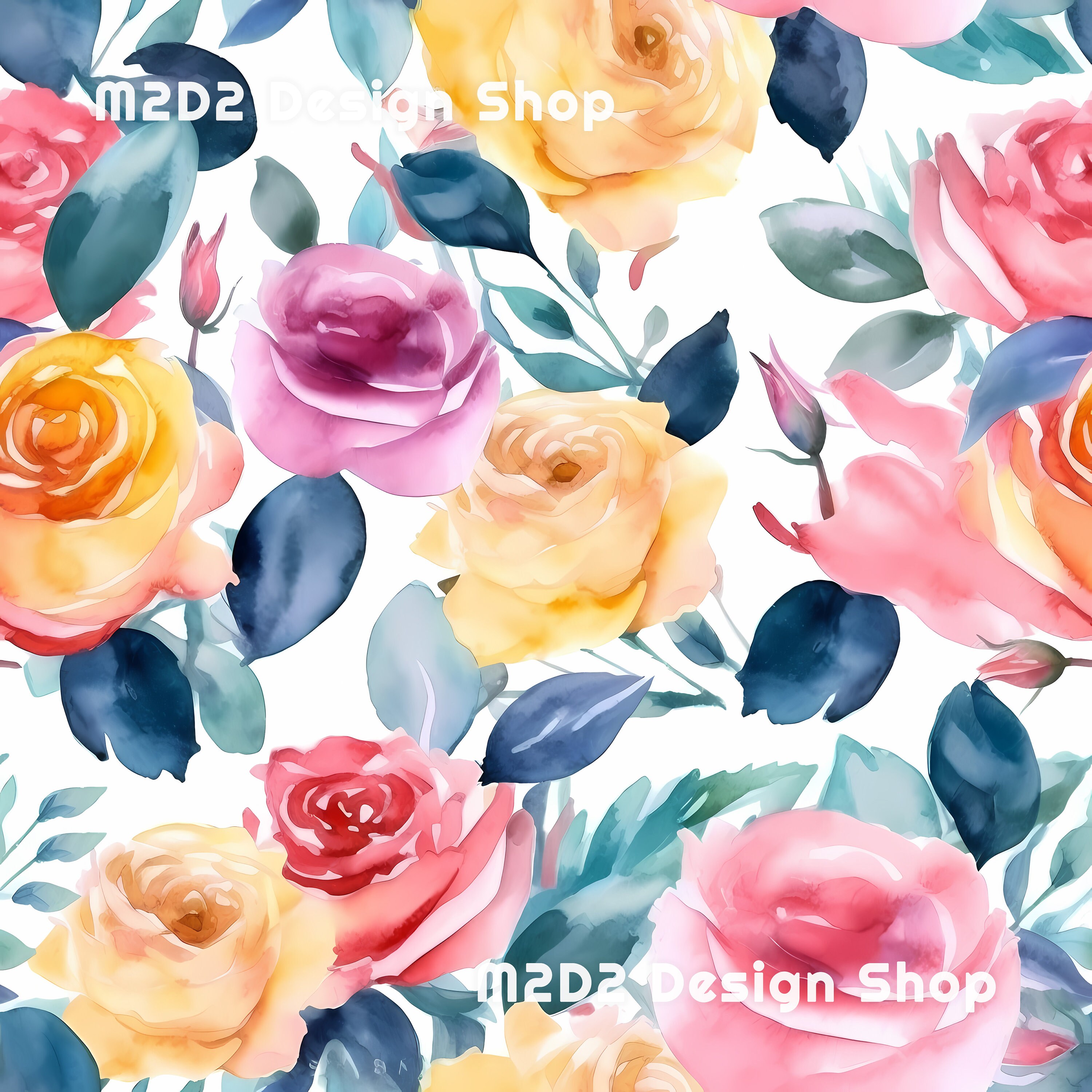 Floral Digital Paper - SEAMLESS - Watercolor Roses Flower Patterns - 12 ...