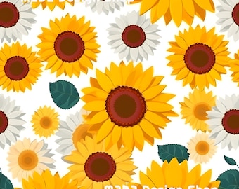Retro Sunflowers Floral Print Seamless Pattern Repeating File for Fabric Printing Sublimation Commercial Use