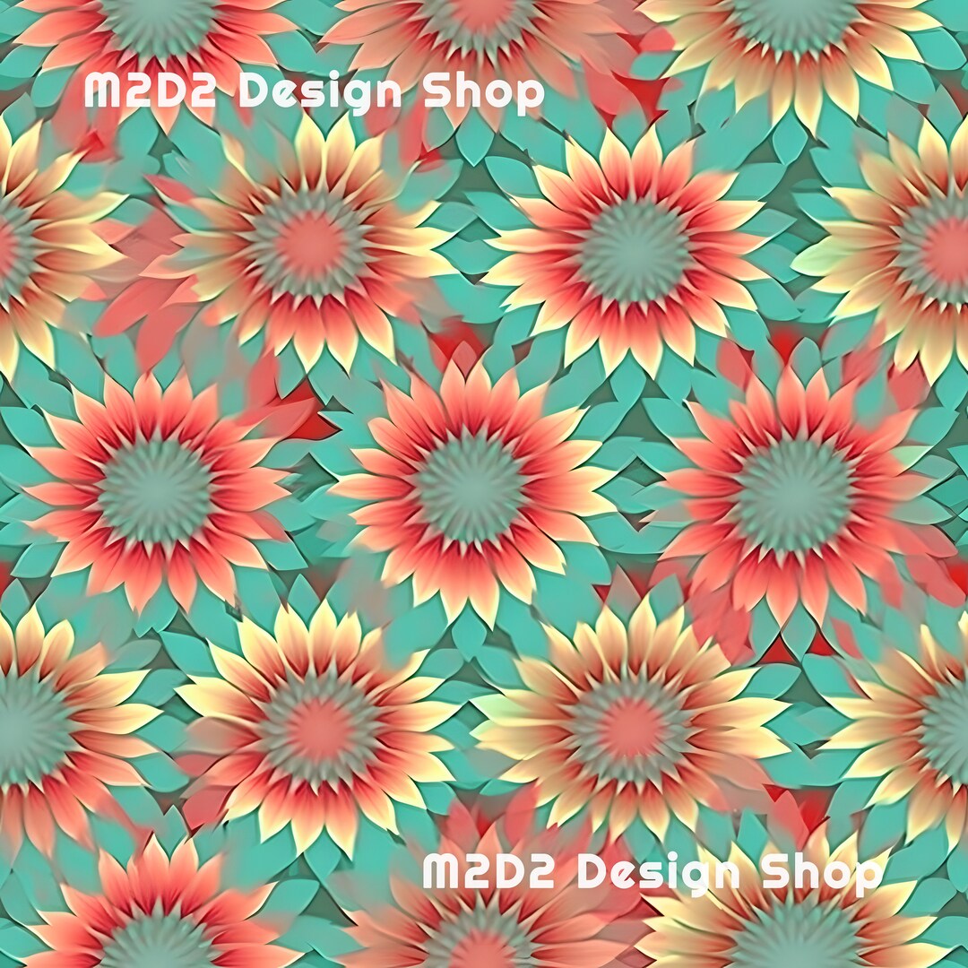 Retro Sunflowers Floral Print Seamless Pattern Repeating File Etsy