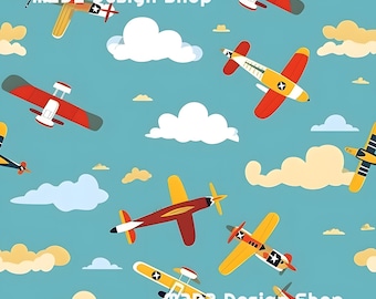 Retro Kids Airplains Print Seamless Pattern Repeating File for Fabric Printing Sublimation Commercial Use