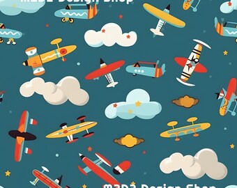 Retro Kids Airplains Print Seamless Pattern Repeating File for Fabric Printing Sublimation Commercial Use