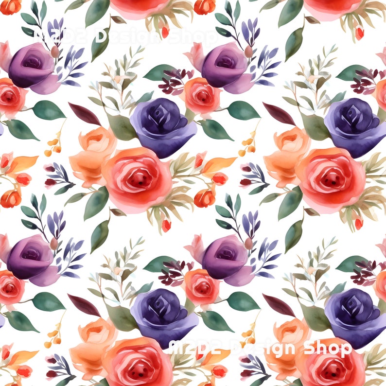 Floral Digital Paper - SEAMLESS - Watercolor Roses Flower Patterns - 12 ...