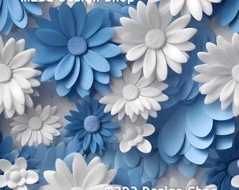 3D Daisies Flowers Print Seamless Pattern Repeating File for Fabric Printing Sublimation Commercial Use