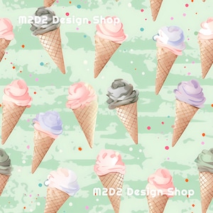 Retro Icecream Cones Print Seamless Pattern Repeating File for Fabric Printing Sublimation Commercial Use