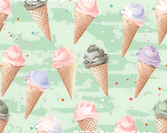 Retro Icecream Cones Print Seamless Pattern Repeating File for Fabric Printing Sublimation Commercial Use