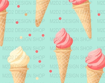 RETRO ICE CREAM, Retro Sweets Seamless Repeat Pattern, Backgrounds, Printable Digital Paper