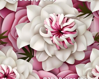 3D Peonies Flowers Print Seamless Pattern Repeating File for Fabric Printing Sublimation Commercial Use