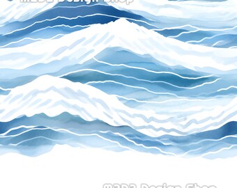 Watercolor Ocean Waves Print Seamless Pattern Repeating File for Fabric Printing Sublimation Commercial Use