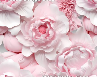3D Peonies Flowers Print Seamless Pattern Repeating File for Fabric Printing Sublimation Commercial Use