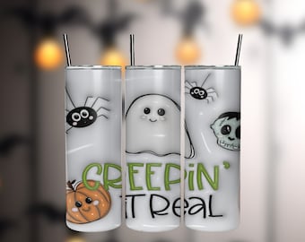 3D Creepin It Real gonfiato Tumbler Wrap PNG, 3D Puff Pumpkin 20oz Tumbler Sublimazione, Skinny Tumbler Wrap, Ghost Tumbler, Download digitale