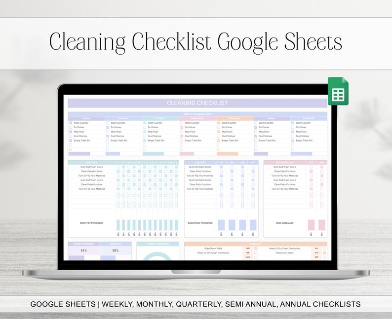 Cleaning Checklist Spreadsheet, Weekly Monthly Quarterly Semi-annual ...