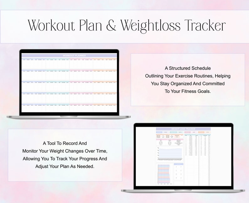 Weight Loss & Fitness Tracker Google Sheets Spreadsheet, Calorie Tracker, Meal Planner, Habit