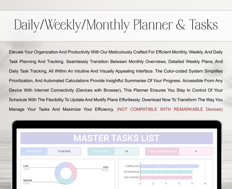 2024 2025 Daily Weekly Monthly Planner Spreadsheet, Dynamic Google