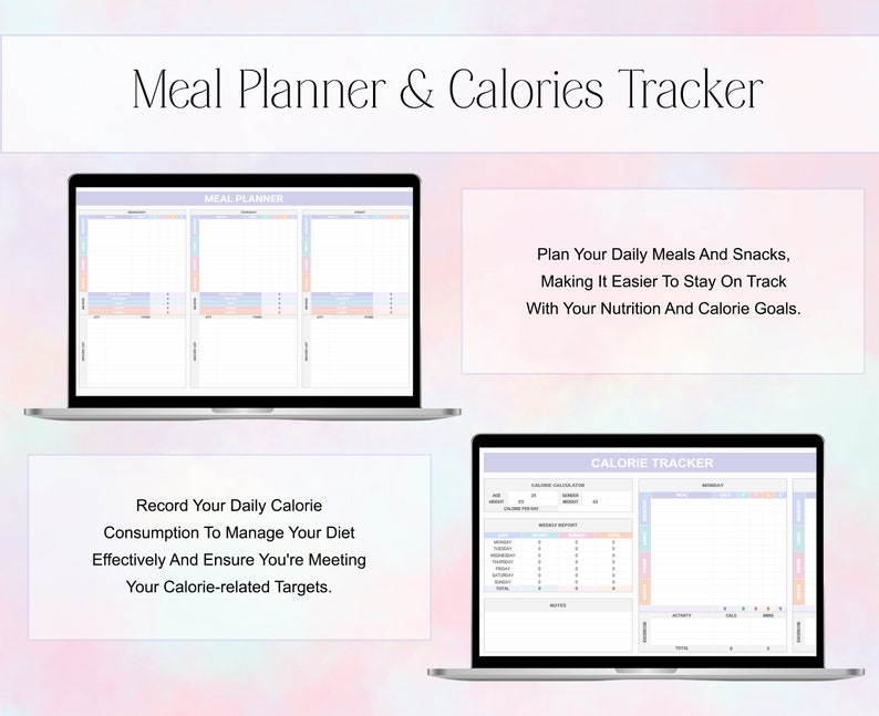 Weight Loss & Fitness Tracker Google Sheets Spreadsheet, Calorie Tracker, Meal Planner, Habit