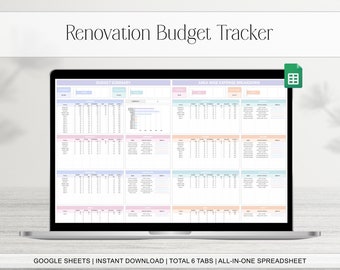 Renovation Budget Planner Spreadsheet Google Sheets, DIY Home Project Template, Contacts List, Remodel & Interior Design Expense Tracker
