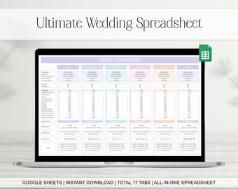Wedding Planner Spreadsheet Pastel, Budget Calculator, All-In-One Google Sheets, Guest List, To Do List, Timeline, Checklists, Seating Chart