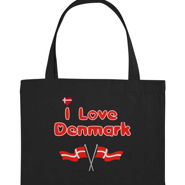 I Love Denmark  <3   Ich Liebe Dänemark. Zeige deine Liebe zum Land der Dänen mit diesem Aufdruck! - Organic Shopping-Bag