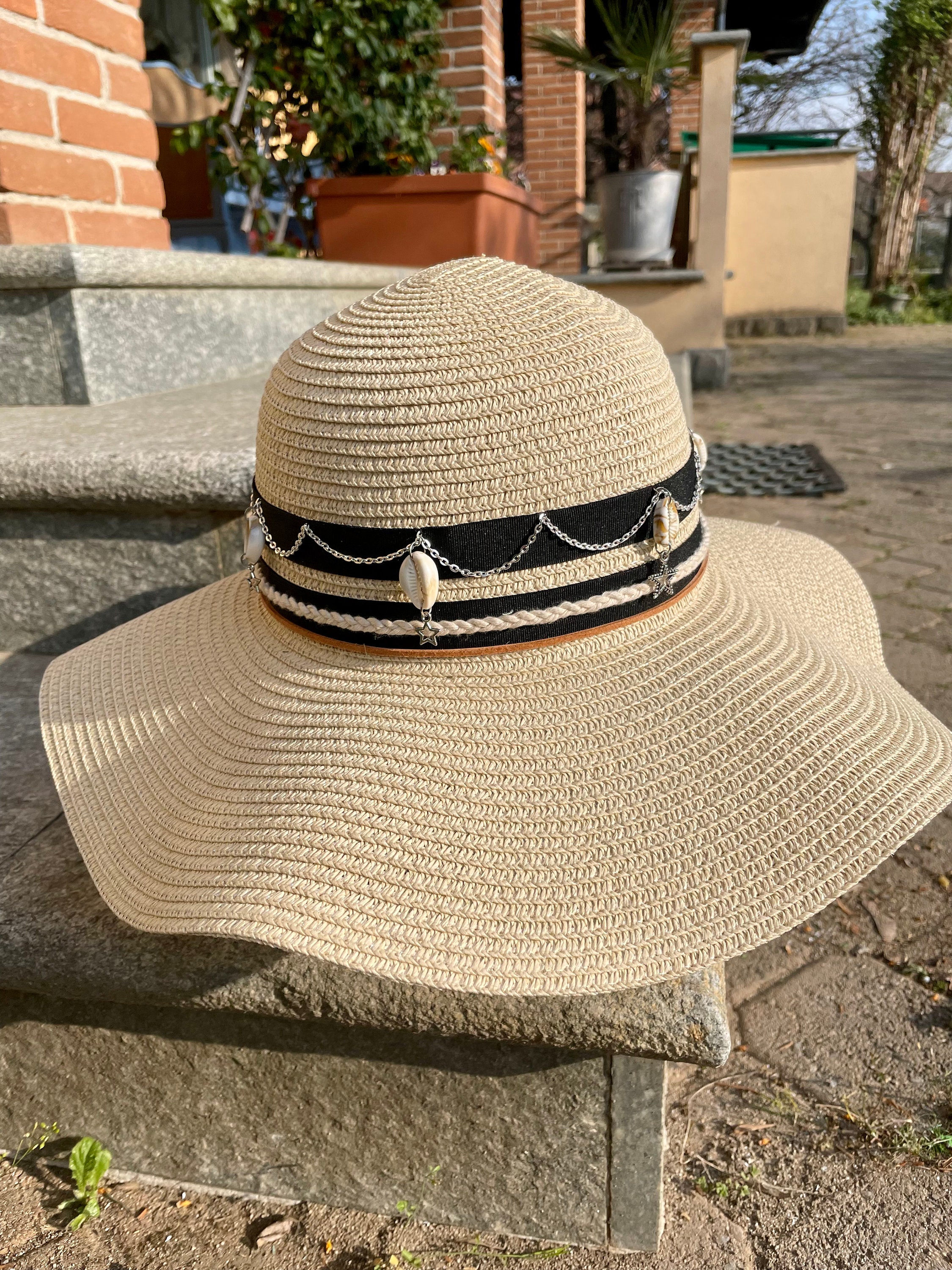 Chapeau de paille Lurex doré pour femme et enfant fabriqué en Italie