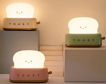 Cute Toast Light | Retro Table Lamp - Portable, Rechargeable, Dimmable Nightlight for Wardrobe, Kitchen, and Bedroom Decor