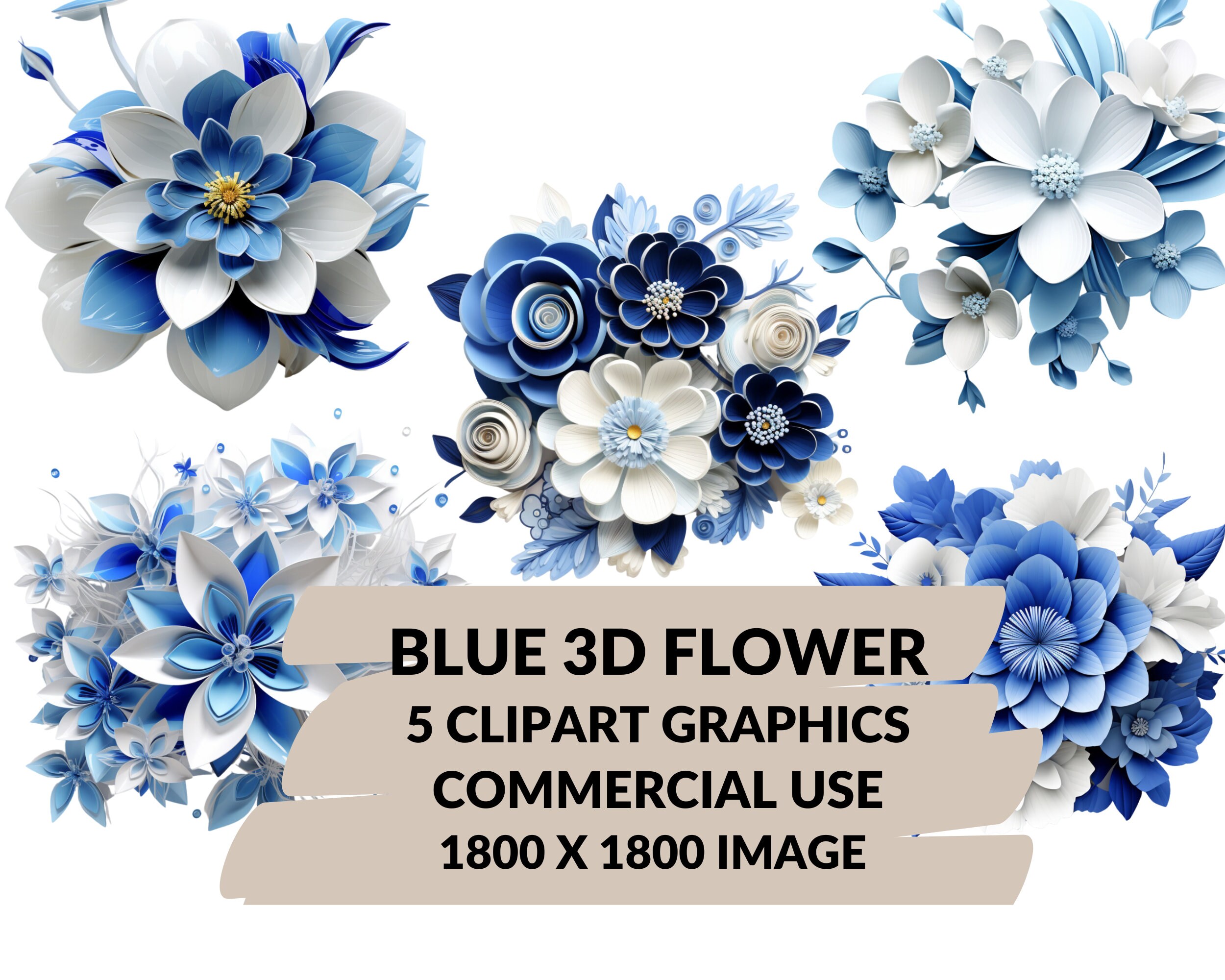 Blue 3D Flower Clipart Blue 3D Flower PNG Files Instant - Etsy