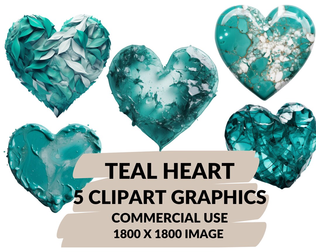 Teal Heart Clipart Teal Heart PNG Files Instant Download Commercial Use